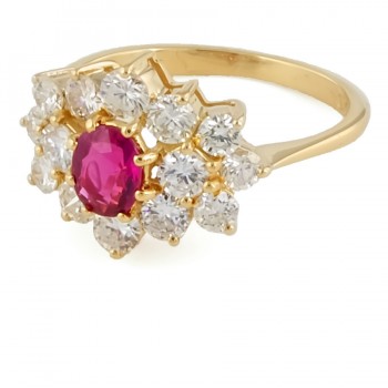 18ct gold Ruby / Diamond Cluster Ring size L½